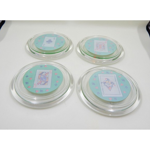 Playing Card Glass Coasters Suits Luminarc France Joker King Queen Ace Set of 4 - Picture 7 of 9